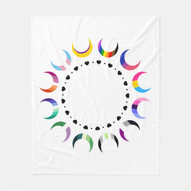 Crescent Pride Moons & Black Hearts Fleece Blanket (Front)