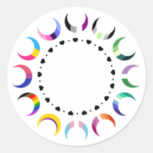 Crescent Pride Moons & Heart Ring Classic Round Sticker