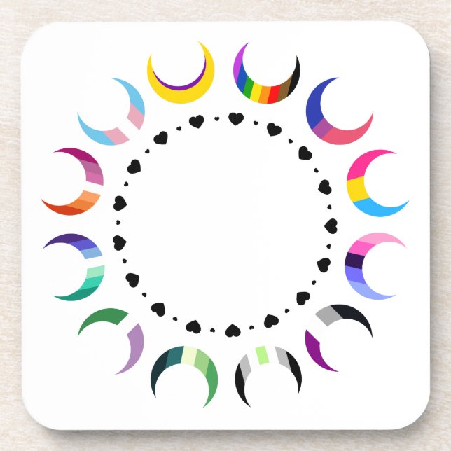  Crescent Pride Moons & Heart Ring  Coaster (Front)