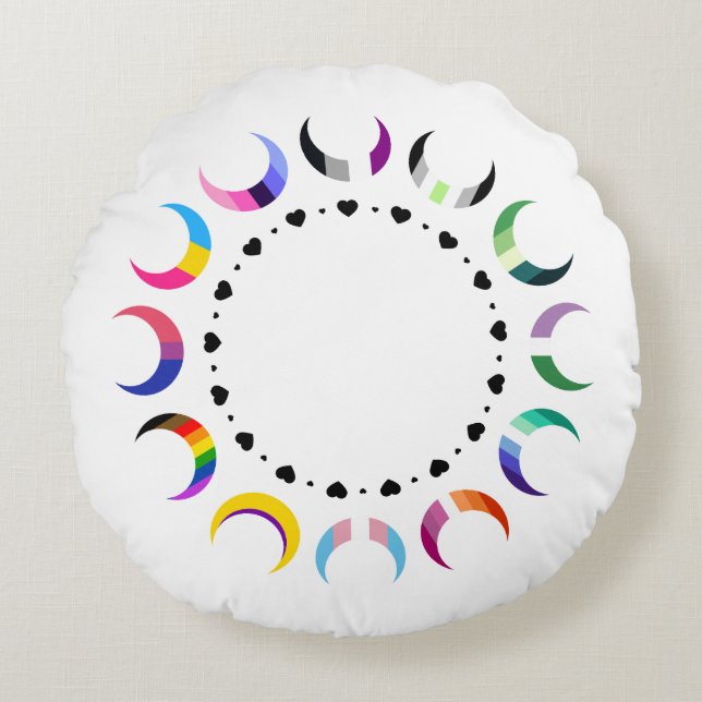  Crescent Pride Moons & Heart Ring  Round Cushion (Front)