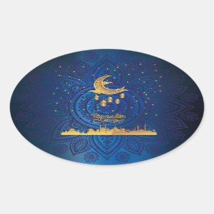 Crescent ramadan kareem golden 2024  oval sticker