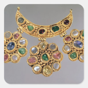 Crescent shaped necklace with pendants square sticker