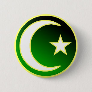 Crescent  & Star of Islam 6 Cm Round Badge