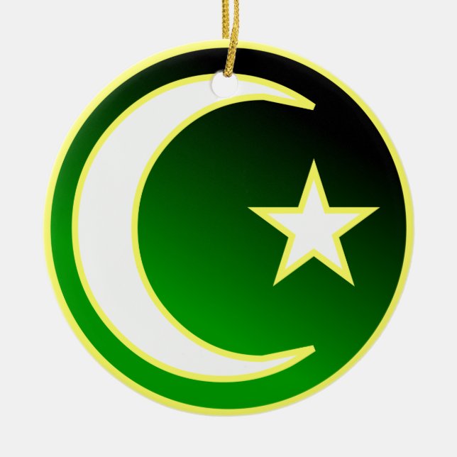 Crescent  & Star of Islam Ceramic Tree Decoration (Front)