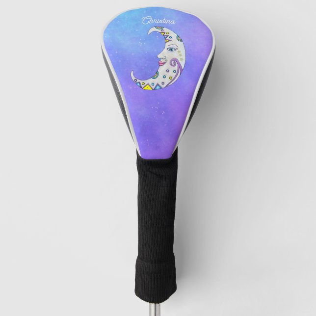 Crescent White Moon Pretty Face Colourful Shapes Golf Head Cover (Front)