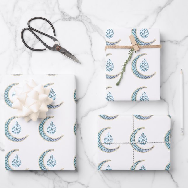 Crescent with Ramadan Mubarak in Arabic  Wrapping Paper Sheet (Front)