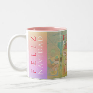 Cresche Scene "Feliz Navidad" Two-Tone Coffee Mug