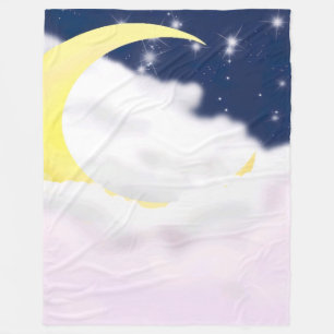 Cresent Moon in Soft Clouds Fleece Blanket