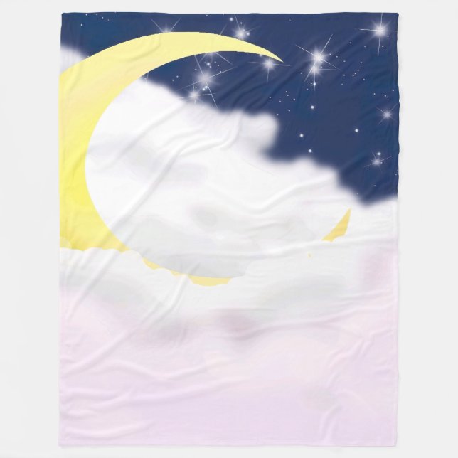 Cresent Moon in Soft Clouds Fleece Blanket (Front)