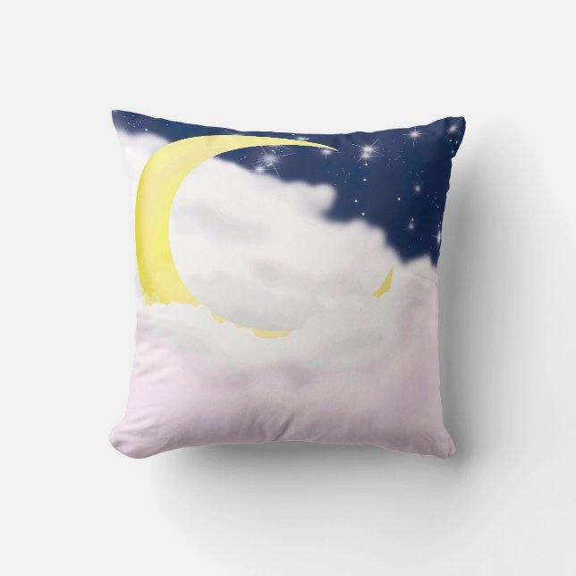 Cresent Moon in Soft Clouds Pillow  (Front)