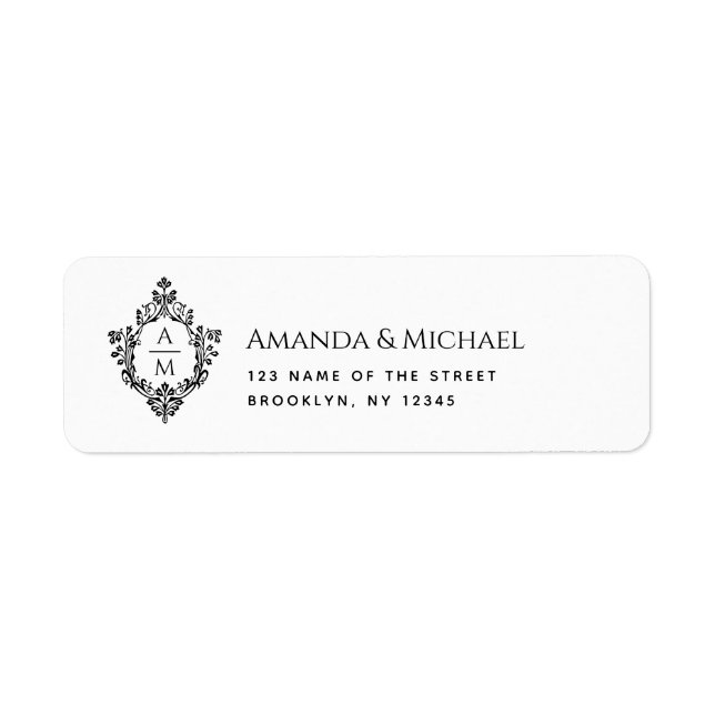 Crest Black White Vintage Elegant Wedding Monogram (Front)