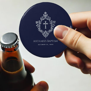 Crest Boy Baptism Favours Navy Blue Elegant Vintag Bottle Opener