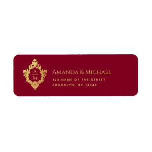 Crest Burgundy Faux Gold Elegant Wedding Monogram