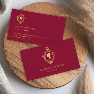 Crest Burgundy Gold Elegant Vintage Victorian Lady Business Card