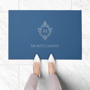 Crest Classic Blue Monogram & Name Vintage Elegant Doormat