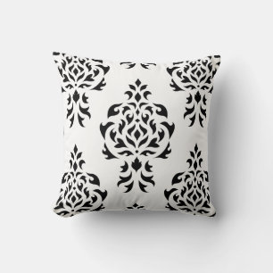 Crest Damask Pattern – Black on White Cushion