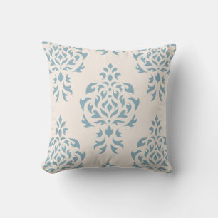 Crest Damask Pattern – Blue on Cream Cushion