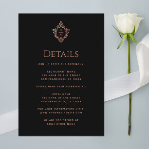 Crest Details Black Pink Vintage Wedding Monogram  Enclosure Card