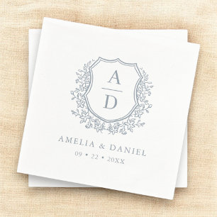 Crest Dusty Blue Monogram Wedding Elegant Napkin
