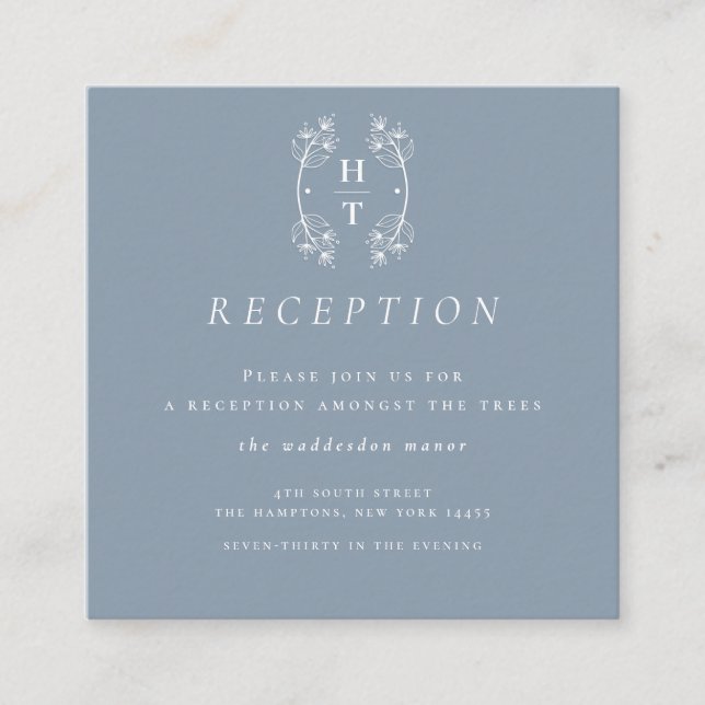 Crest Dusty Blue Reception Wedding Enclosure Card (Front)