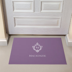 Crest Dusty Purple Elegant Monogram Initial & Name Doormat