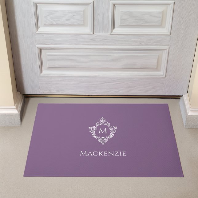 Crest Dusty Purple Elegant Monogram Initial & Name Doormat (Creator Uploaded)