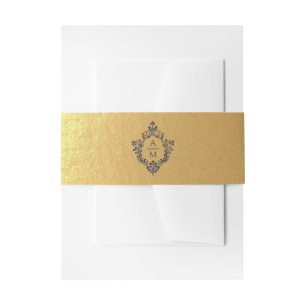 Crest Faux Gold Foil Navy Blue Monogram Luxury Invitation Belly Band