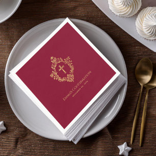 Crest Girl Confirmation Burgundy Faux Gold Vintage Napkin