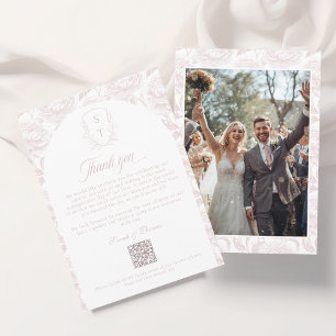 Crest Monogram Blush Pink QR-code Photos Album Thank You Card