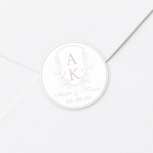 Crest Monogram Blush Pink Wedding Classic Round Sticker