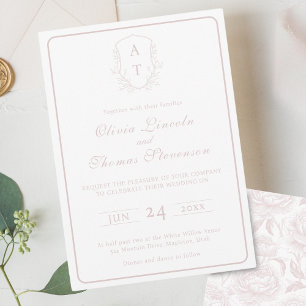 Crest Monogram Blush Pink Wedding Invitation