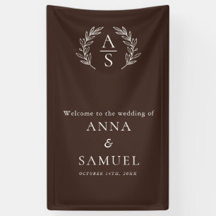 Crest Monogram Chocolate Brown and White Wedding Banner