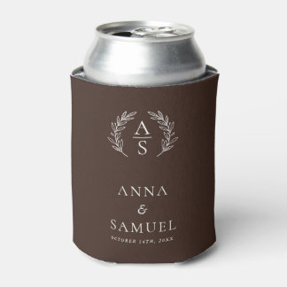 Crest Monogram Chocolate Brown and White Wedding Can Cooler