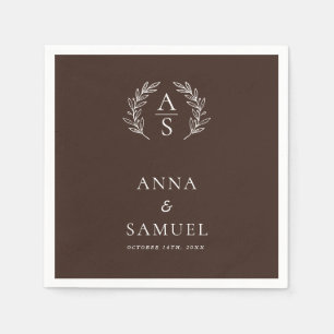 Crest Monogram Chocolate Brown and White Wedding Napkin