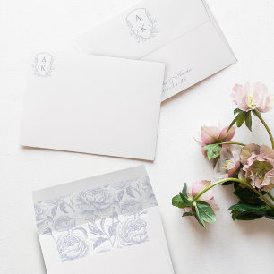 Crest Monogram Dusty Blue Script Envelope
