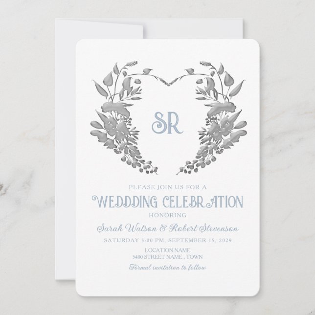 Crest Monogram Dusty Blue Wedding Invitation (Front)