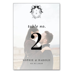 Crest Monogram Faded Photo French Vintage Wedding Table Number