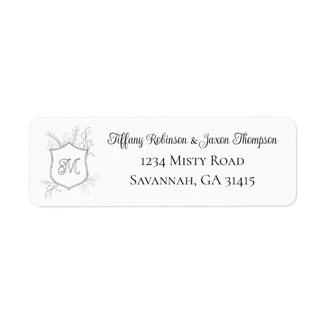 Crest Monogram Foliage Black and White Address (Front)