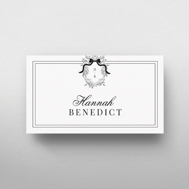Crest Monogram French Coquette Double Frame Business Card (Creator Uploaded)