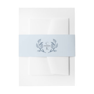 Crest Monogram French Toile Blue Wedding Invitation Belly Band