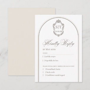 Crest Monogram Mocha And Cream Wedding RSVP Card