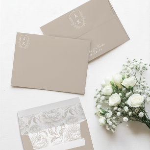 Crest Monogram Pale Taupe Script Envelope
