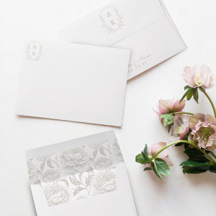 Crest Monogram Pale Taupe Script Envelope