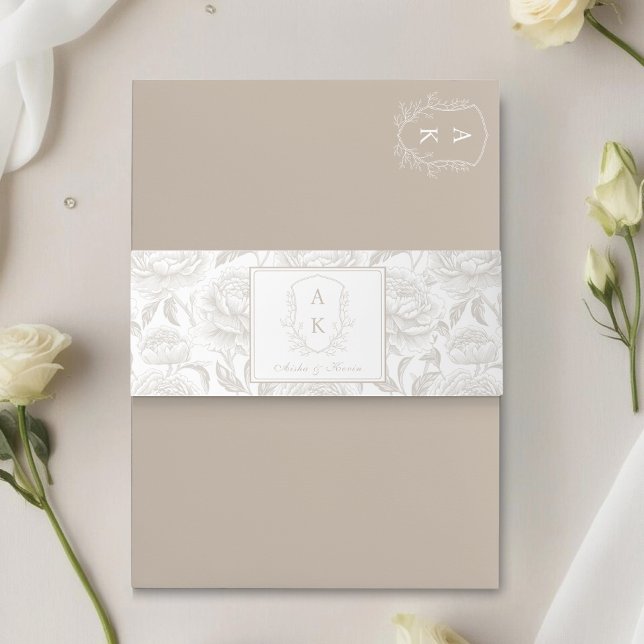 Crest Monogram Pale Taupe Wedding Invitation Belly Band (Creator Uploaded)