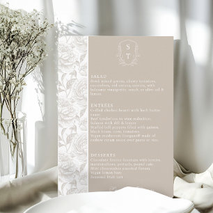 Crest Monogram Pale Taupe Wedding Menu Card