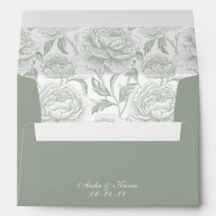 Crest Monogram Sage Green Script Envelope
