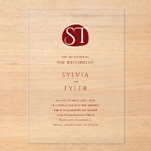 Crest Monogram Typography Wedding Acrylic Invitations