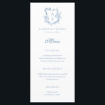 Crest Monogram Vibrant Blue Wedding Menu<br><div class="desc">Floral crest vibrant blue monogram wedding menu.</div>