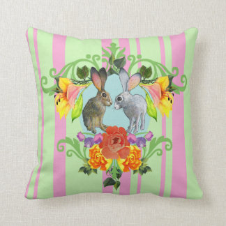 Crest of Rabbits Pink Green Pillow