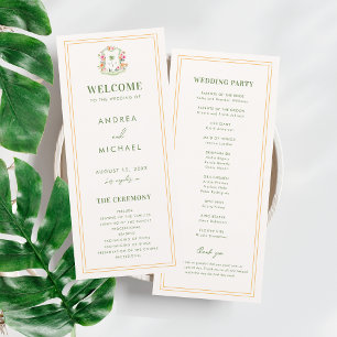 Crest Palm Tree Monogram Tropical Wedding Program Menu
